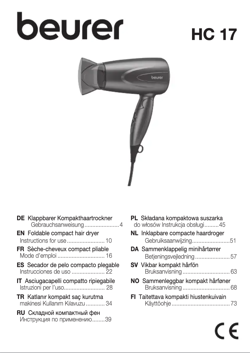 Page 1 de la notice Manuel utilisateur Beurer HC 17