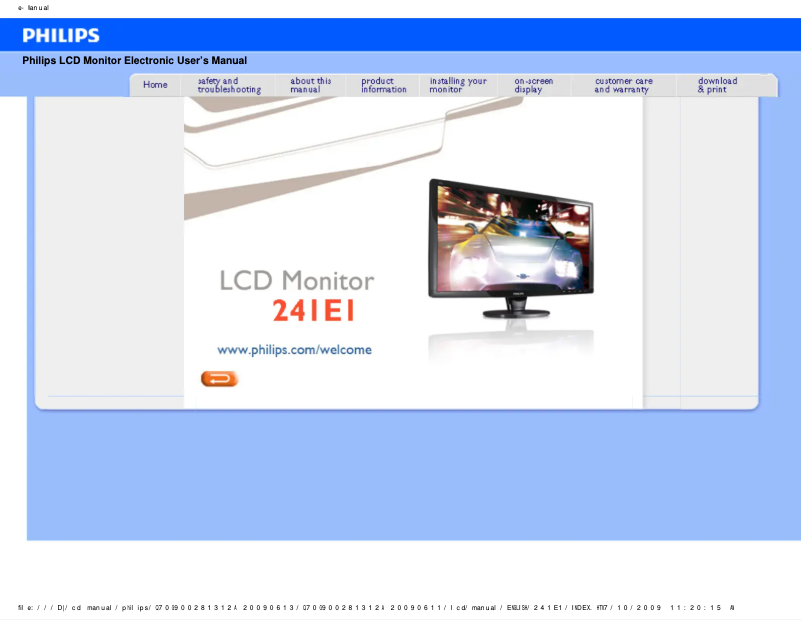 Page n°1 - Manuel utilisateur Philips 241E1SB