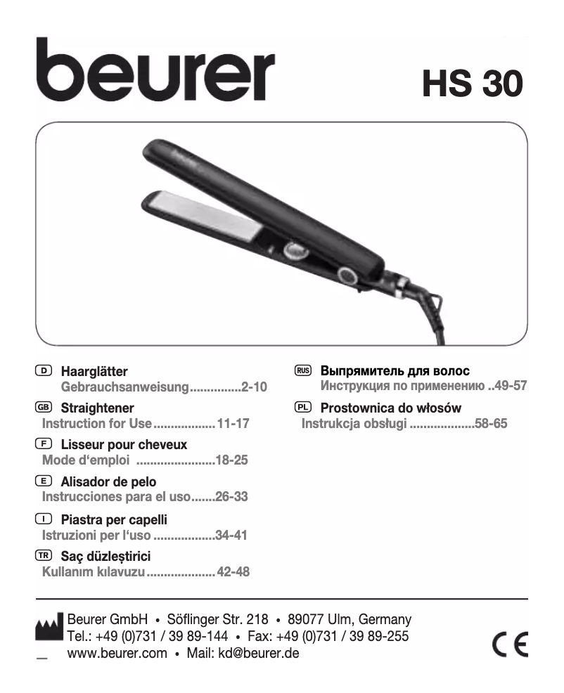 Page n°1 - Manuel utilisateur Beurer HS 30