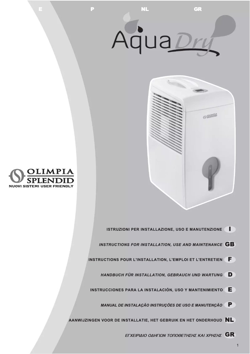 Page 1 de la notice Manuel utilisateur Olimpia Splendid AquaDry 16