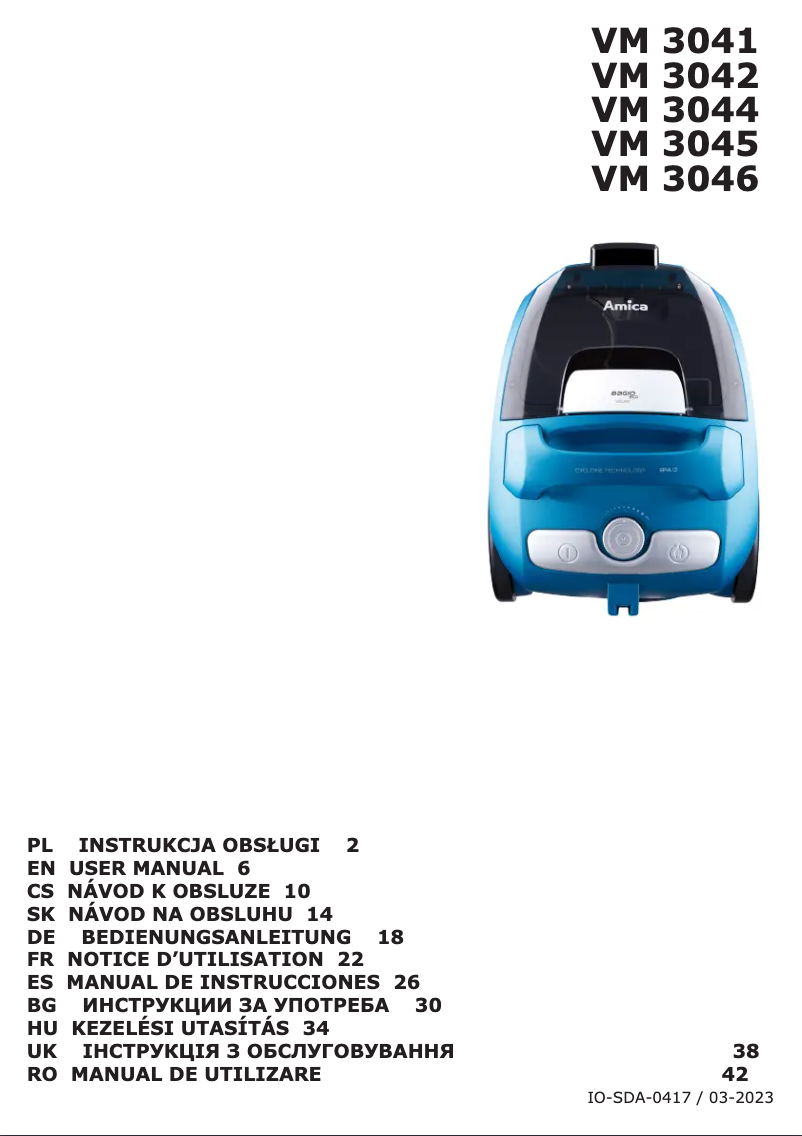 Page 1 de la notice Manuel utilisateur Amica Bagio Eco VM 3046