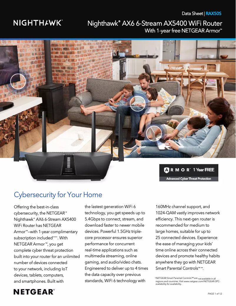 Page 1 de la notice Fiche technique Netgear Nighthawk AX6 RAX50S