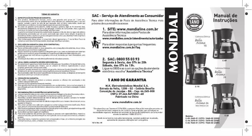 Image de la première page du manuel de l'appareil Arome C-26 Bella