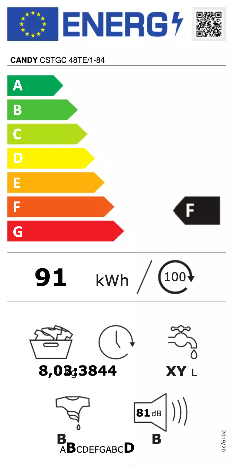 Page n°1 - Label énergétique Candy CSTGC 48TE/1-84