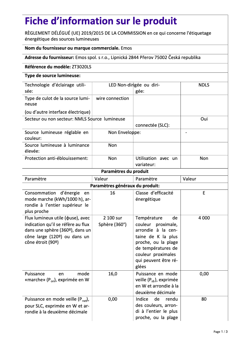 Página 1 del manual Manual de usuario Emos ZT3220