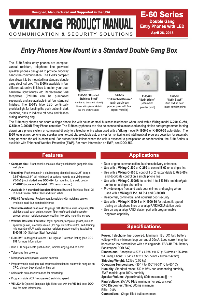 Página 1 del manual Manual de usuario Viking E-60-BK