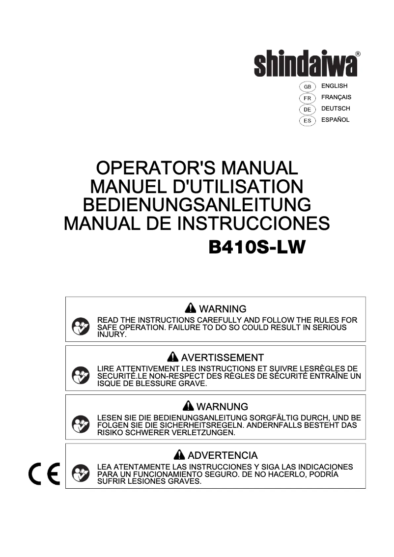 Page n°1 - Manuel utilisateur Shindaiwa B410S-LW