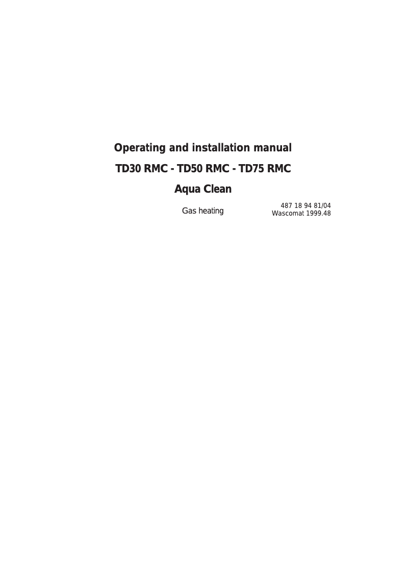 Page 1 de la notice Manuel utilisateur Wascomat TD75 RMC