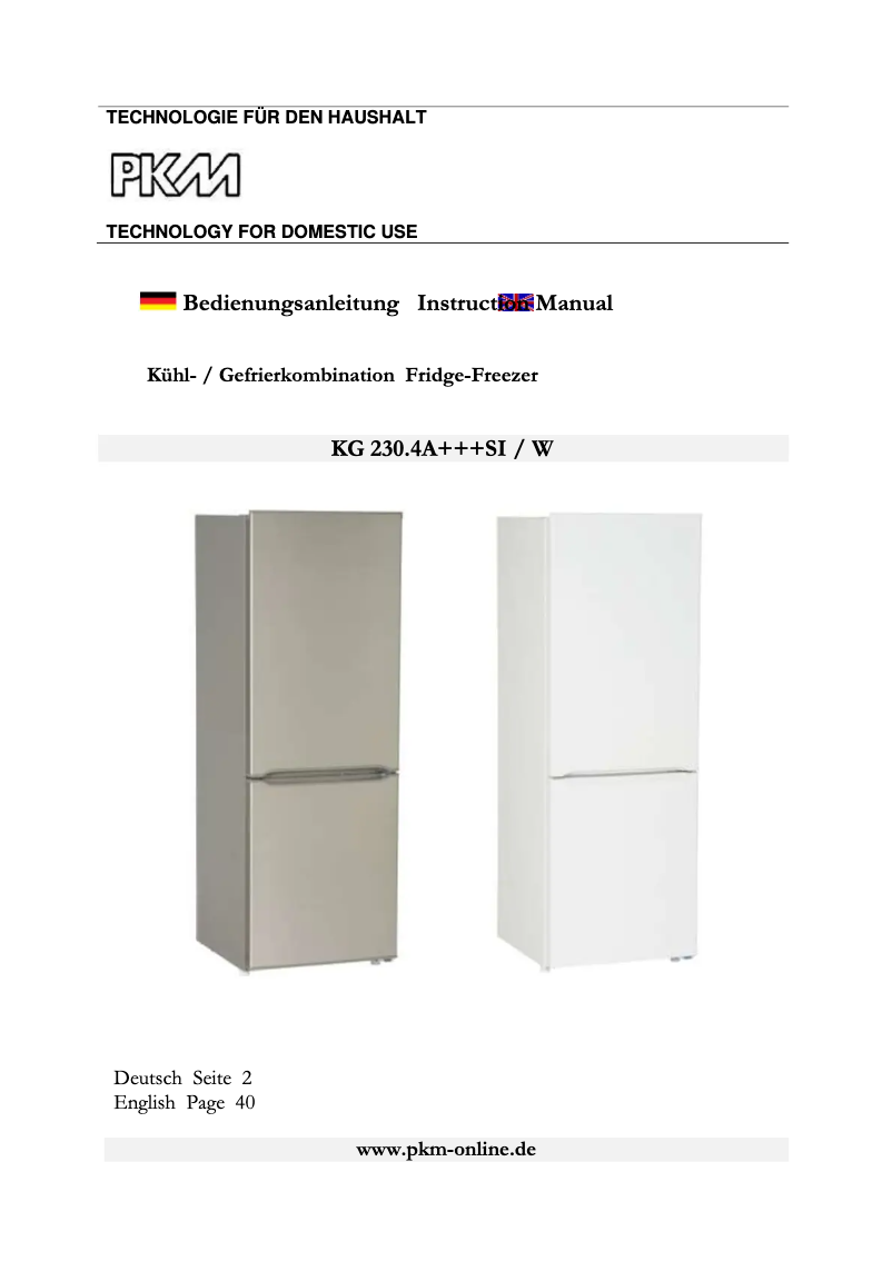 Page n°1 - Manuel utilisateur PKM KG230.4A+++ SI