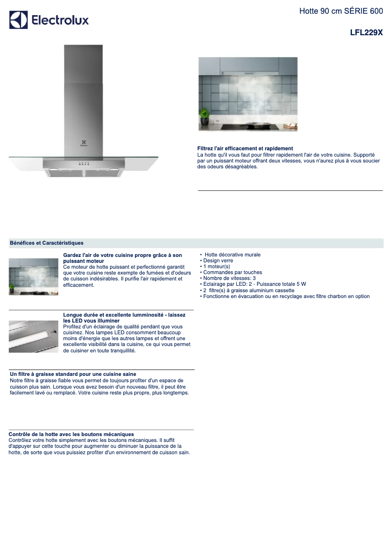 Page n°1 - Fiche technique Electrolux LFL229X