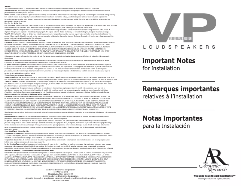 Page n°1 - Manuel utilisateur VOXX ARVP600