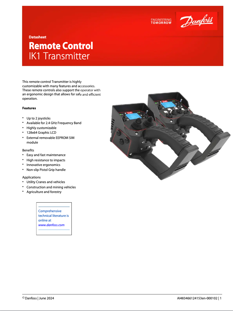 Page 1 de la notice Fiche technique Danfoss IK1