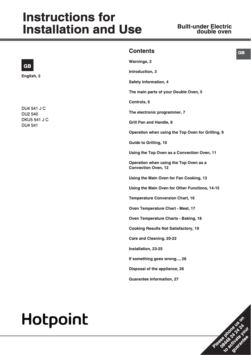 Page 1 de la notice Mode d'emploi Hotpoint DU4 541 IX