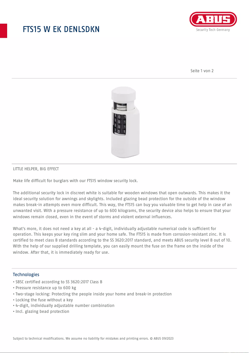 Image de la première page du manuel de l'appareil FTS15