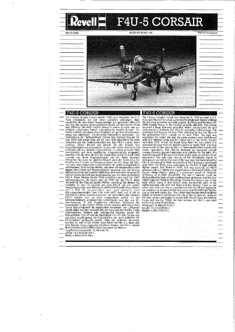 Page n°1 - Manuel utilisateur Revell F4U-5 Corsair