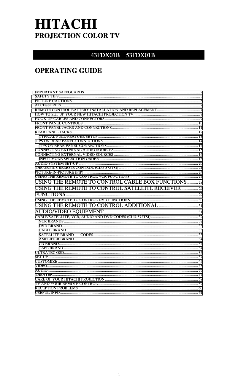 Page 1 de la notice Manuel utilisateur Hitachi 43FDX01B