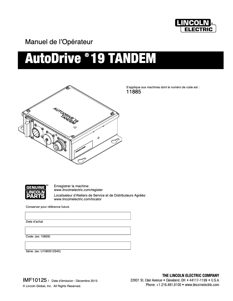 Página 1 del manual Manual de usuario Lincoln Electric AutoDrive 19 Controller