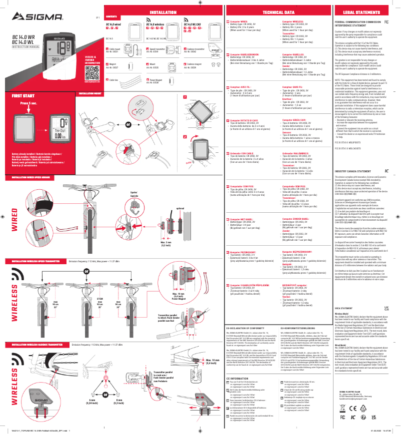 Image de la première page du manuel de l'appareil BC 14.0 WL
