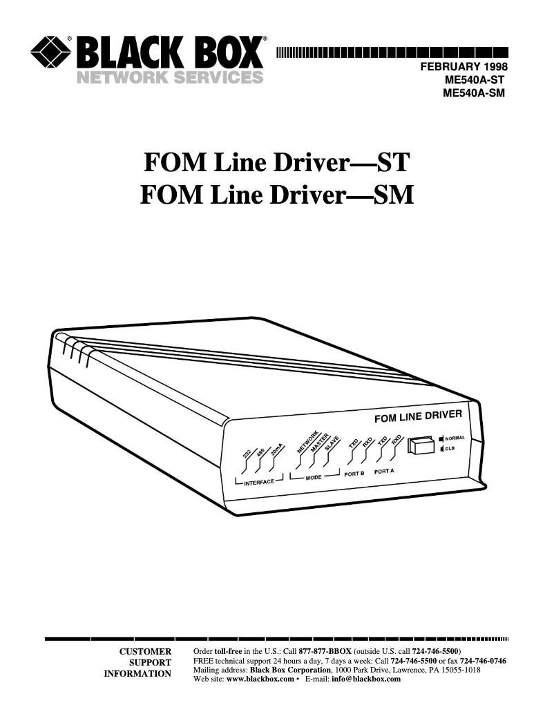 Page 1 de la notice Manuel utilisateur Black Box ME540A-ST