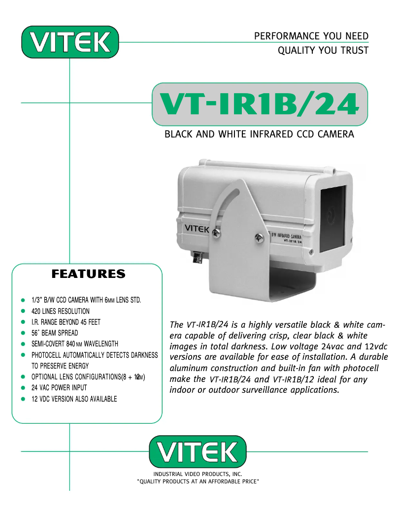 Page 1 de la notice Manuel utilisateur Vitek VT-IR1B-24