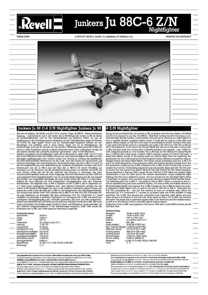 Image de la première page du manuel de l'appareil Junkers Ju88 C-6 N/Z