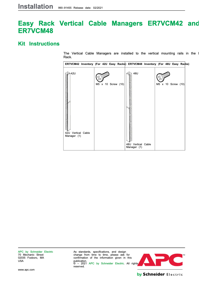 Page 1 de la notice Manuel utilisateur APC ER7VCM48