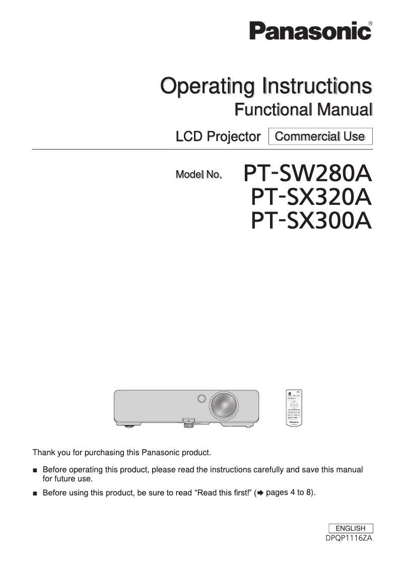 Página 1 del manual Manual de usuario Panasonic PT-SX320A