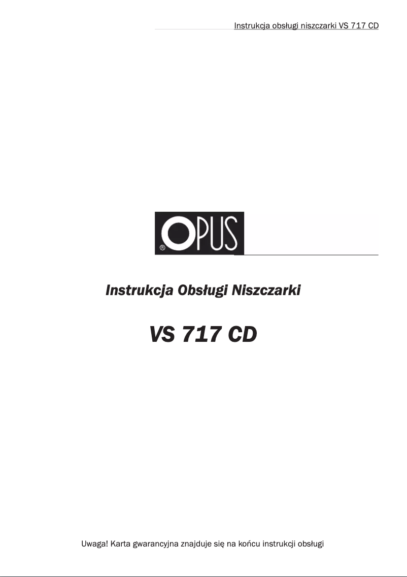 Page n°1 - Manuel utilisateur Opus VS 717 CD