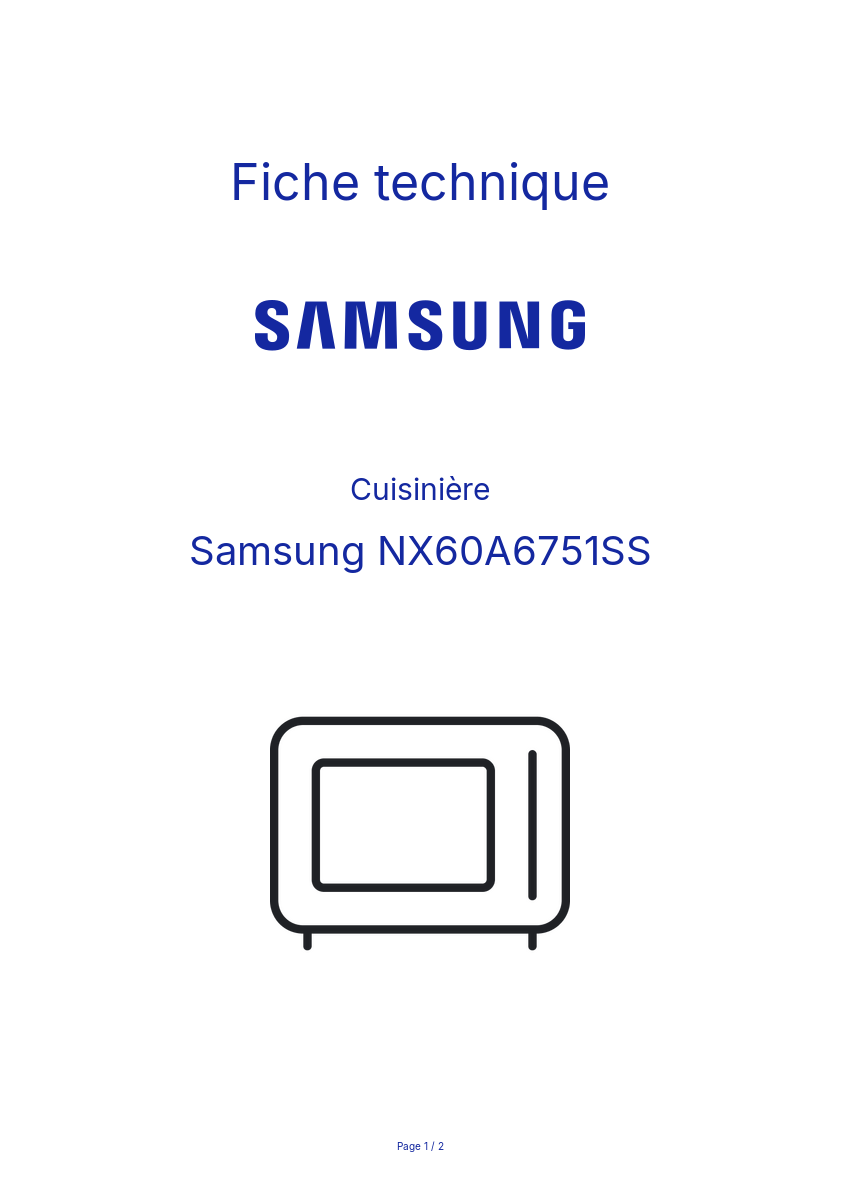 Page n°1 - Fiche technique Samsung NX60A6751SS
