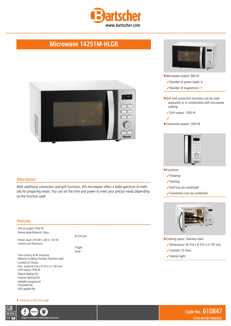 Página 1 del manual Ficha técnica Bartscher 14251M-HLGR