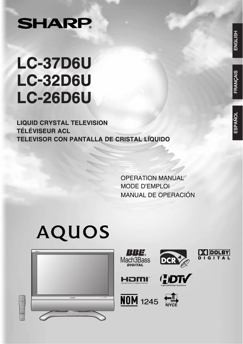 Page 1 de la notice Manuel utilisateur Sharp LC-37D6U