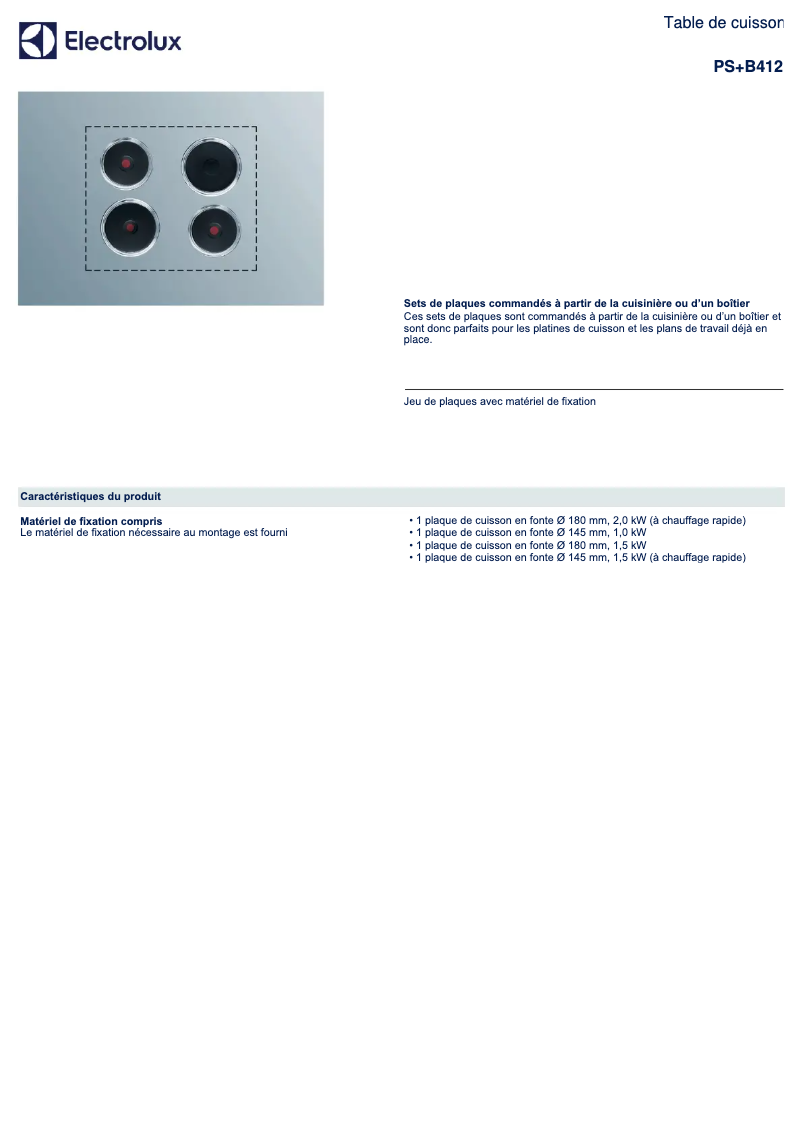 Page n°1 - Fiche technique Electrolux PS+B412