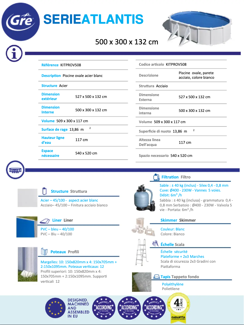 Page 1 de la notice Fiche technique Gre KITPROV508