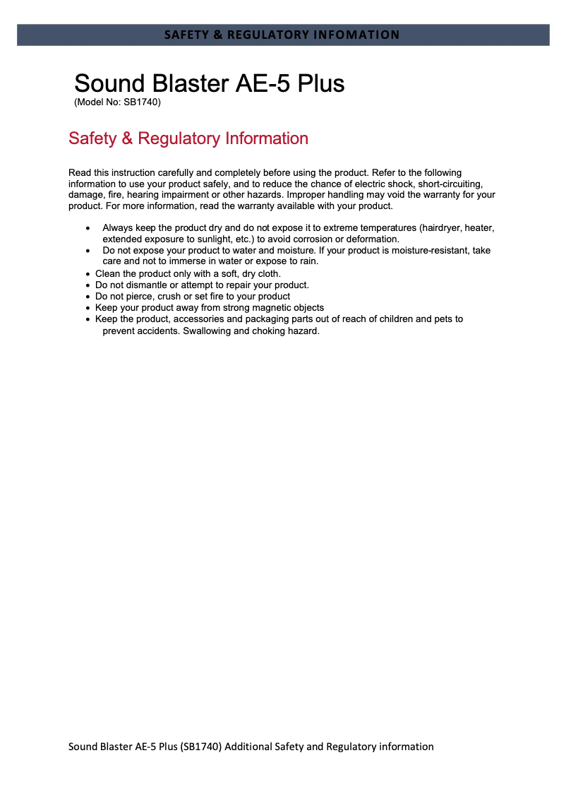 Image de la première page du manuel de l'appareil Sound BlasterX AE-5 Plus