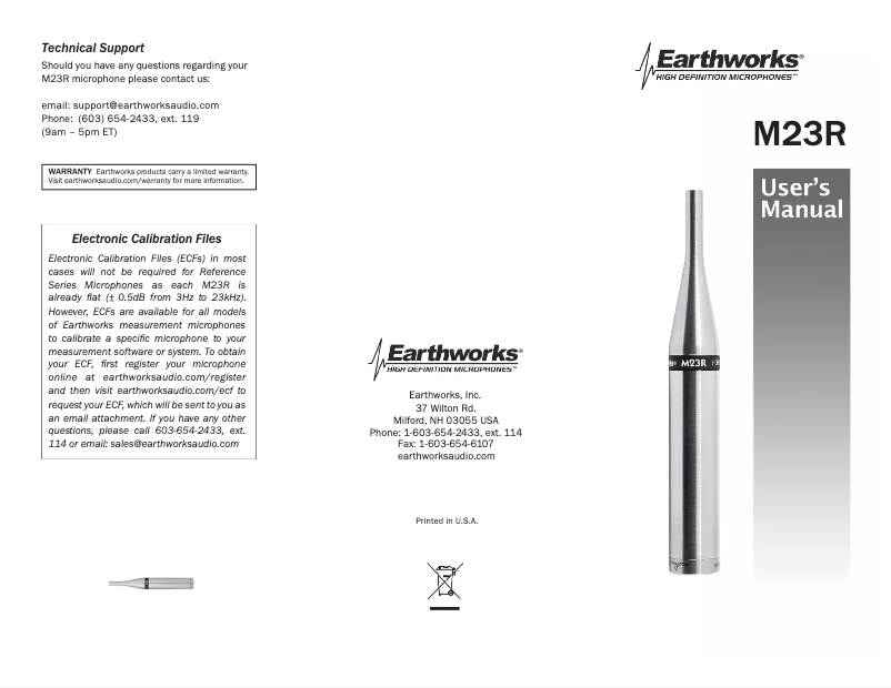 Page n°1 - Manuel utilisateur Earthworks M23R