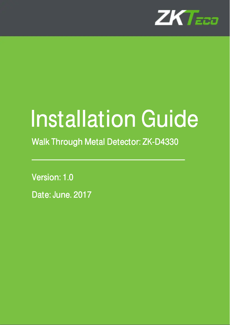 Page n°1 - Guide d'installation ZKTeco ZK-D4330