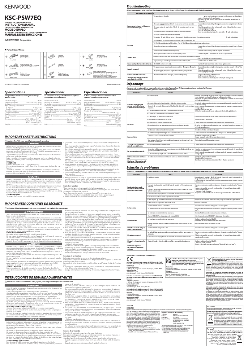 Image de la première page du manuel de l'appareil KSC-PSW7EQ
