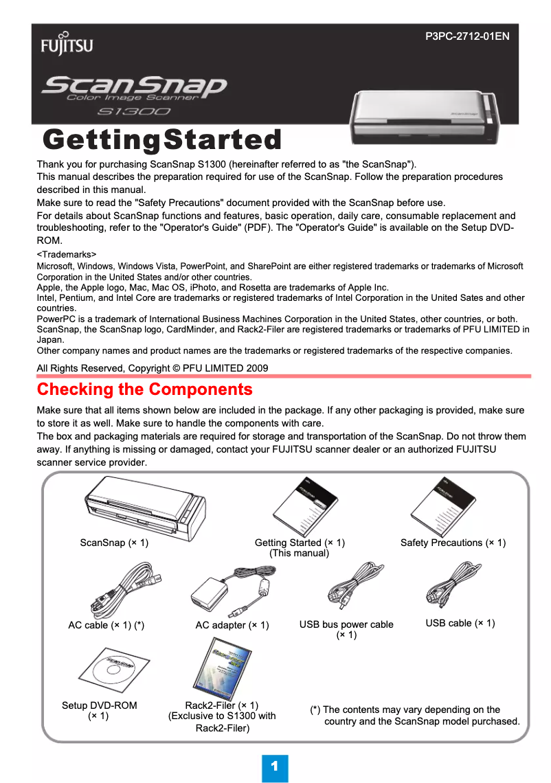 Page n°1 - Manuel utilisateur Fujitsu ScanSnap S1300
