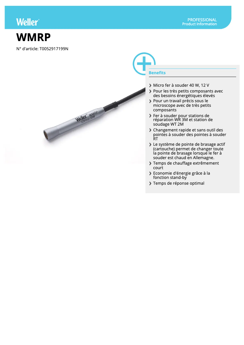 Page 1 de la notice Fiche technique Weller WMRP