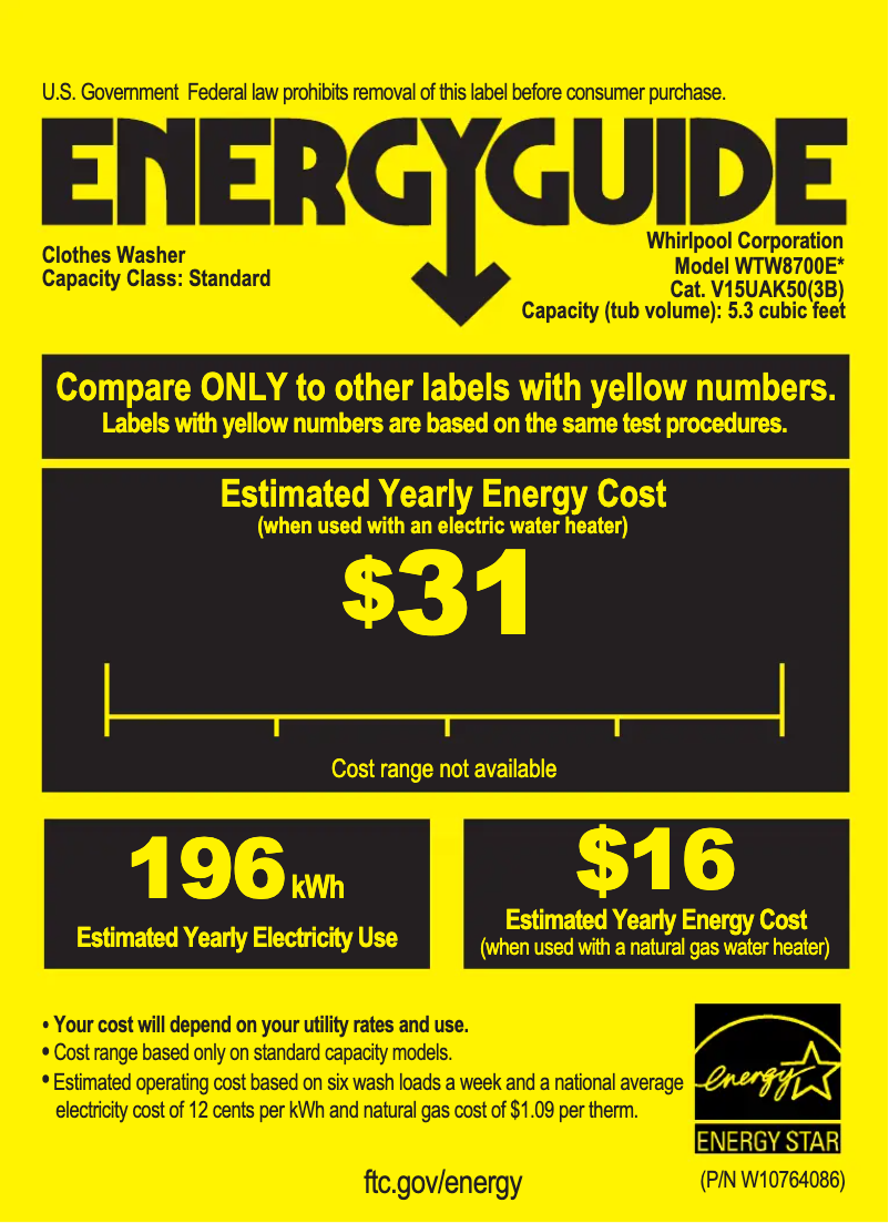 Page n°1 - Label énergétique Whirlpool WTW8700E