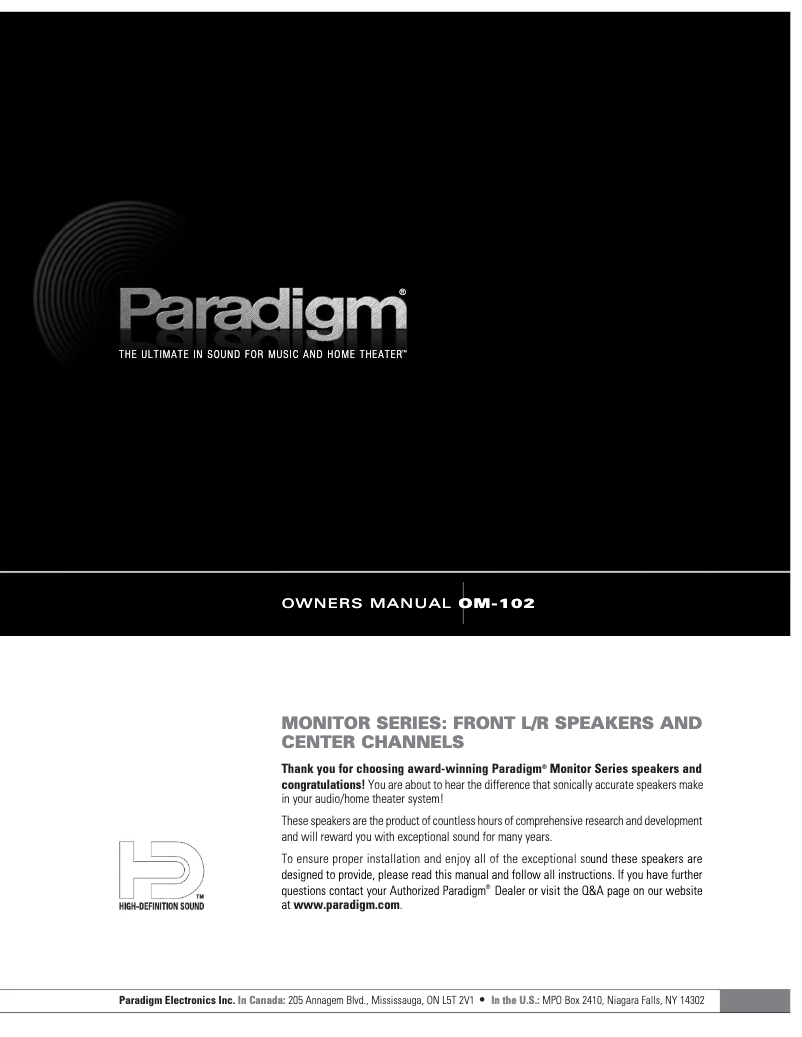 Page n°1 - Manuel utilisateur Paradigm Monitor 11 v5