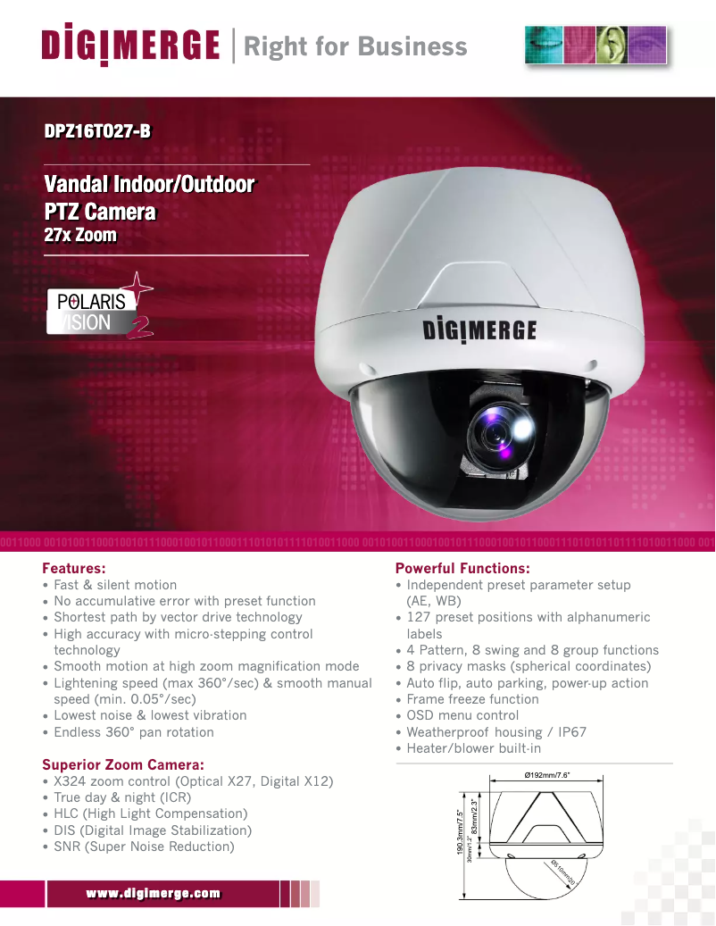 Page n°1 - Manuel utilisateur Digimerge DPZ16TO27