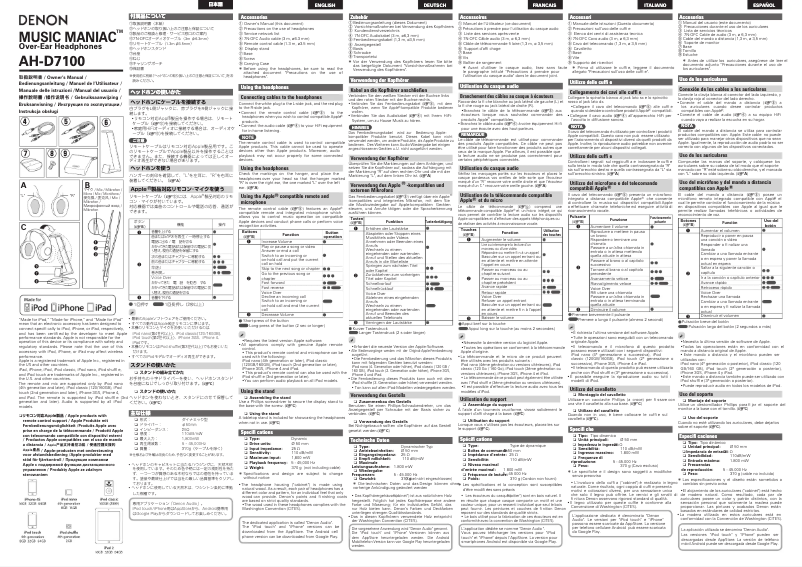 Imagen de la primera página del manual del dispositivo AH-D7100
