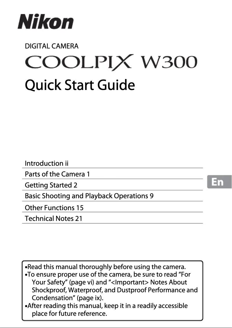 Page 1 de la notice Guide de démarrage rapide Nikon Coolpix W300