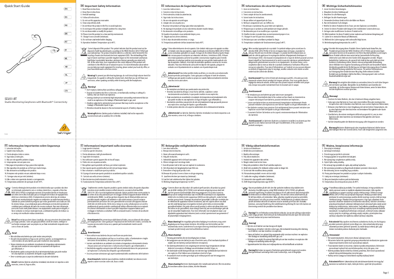 Page 1 de la notice Guide de démarrage rapide Behringer SD251-BT