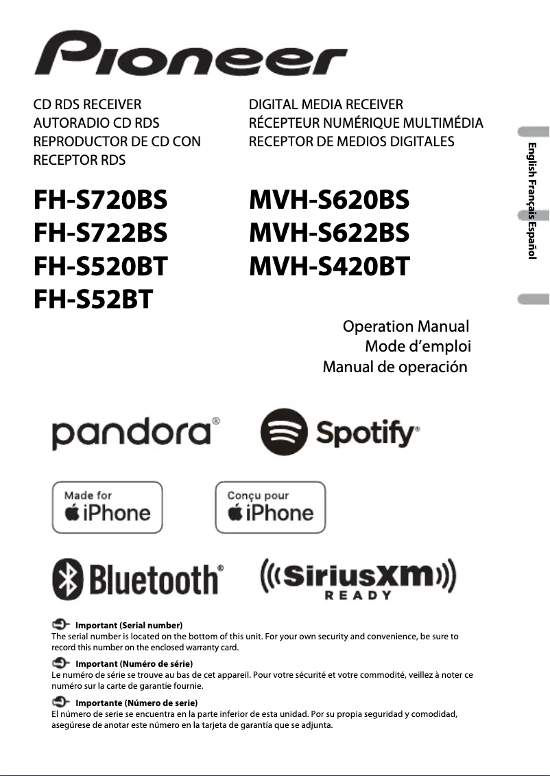 Page 1 de la notice Manuel utilisateur Pioneer FH-S722BS