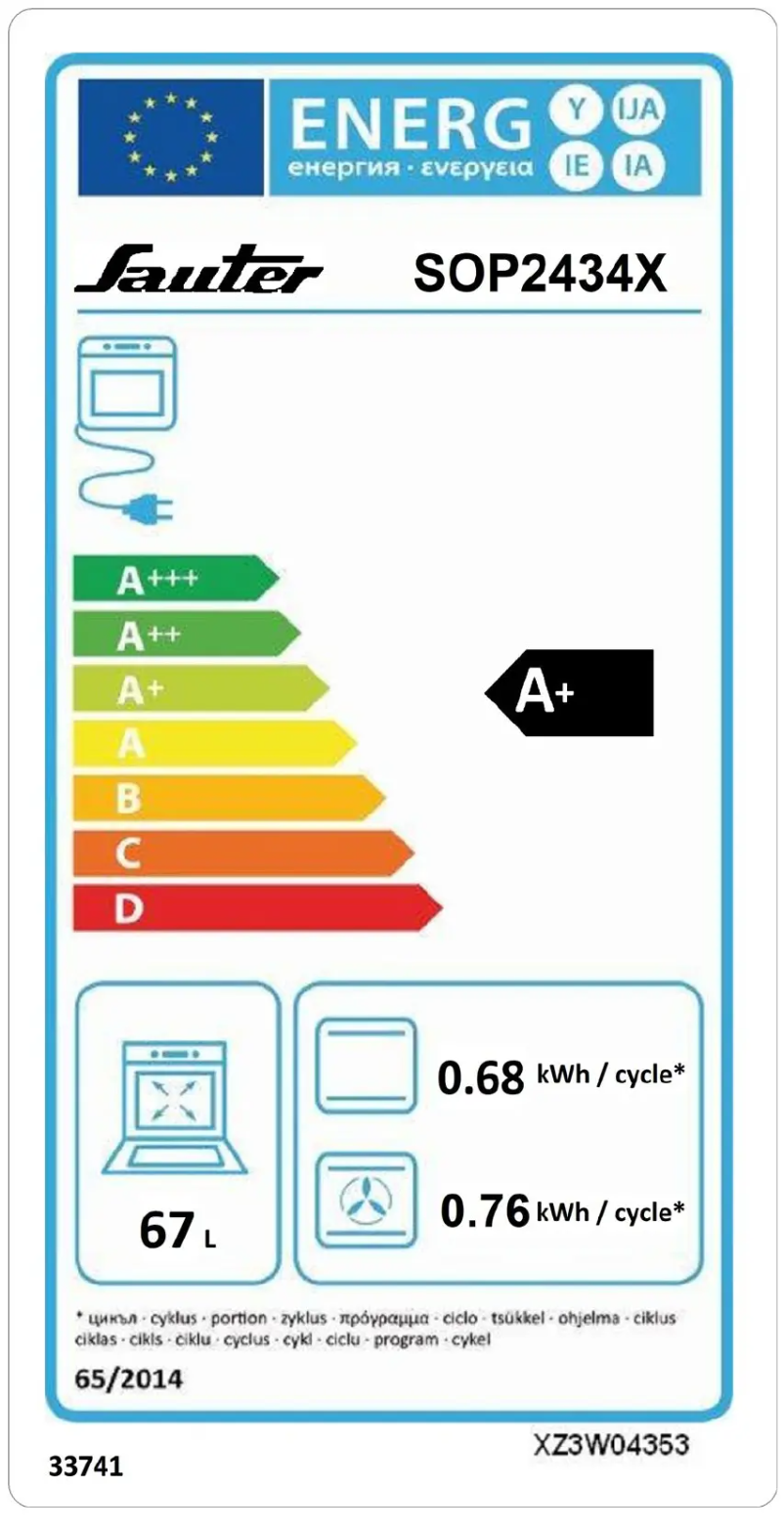 Page 1 de la notice Label énergétique Sauter SOP2434X