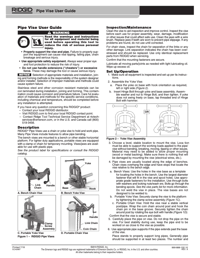 Page n°1 - Instructions / montage Ridgid TRISTAND 425