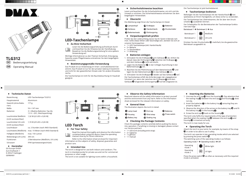 Page n°1 - Manuel utilisateur DMAX TLG312