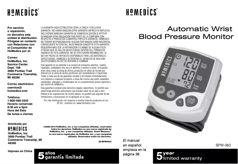 Página 1 del manual Manual de usuario Homedics BPW-060